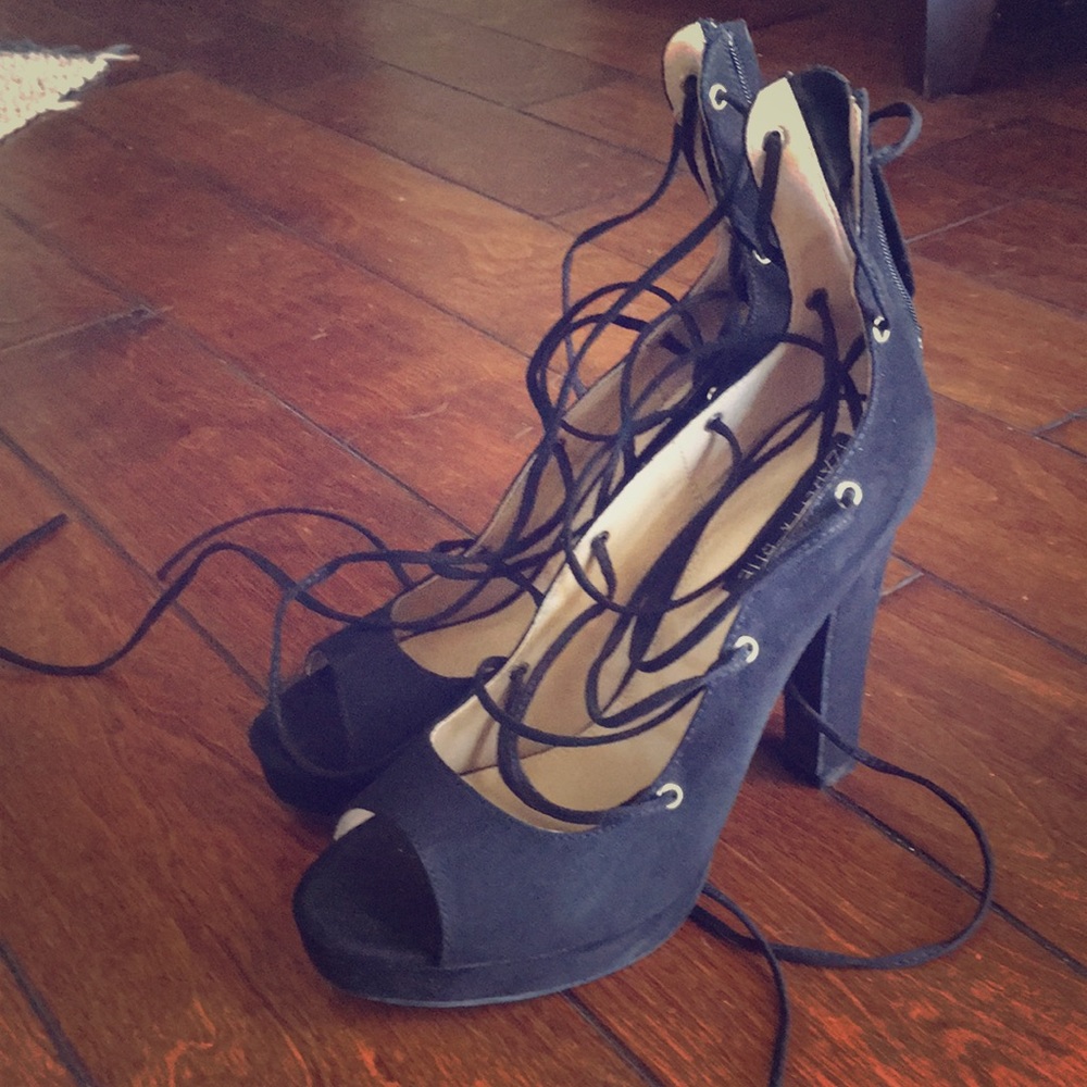 Zip up suede HIGH heels. Mom was mad I wore them!